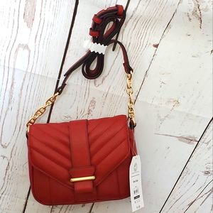 Time and Tru recycled materials puffer quilted envelope style crossbody bag red